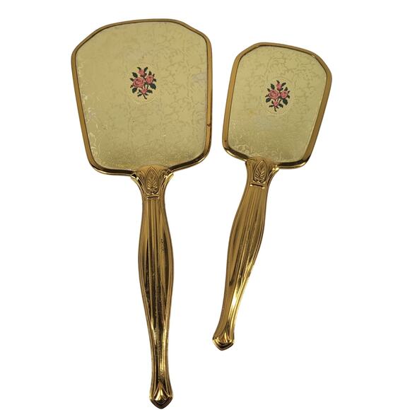 Vintage Gold-Tone Handheld Vanity Mirror Brush Set - Mirror Missing From Frame - Picture 16 of 16